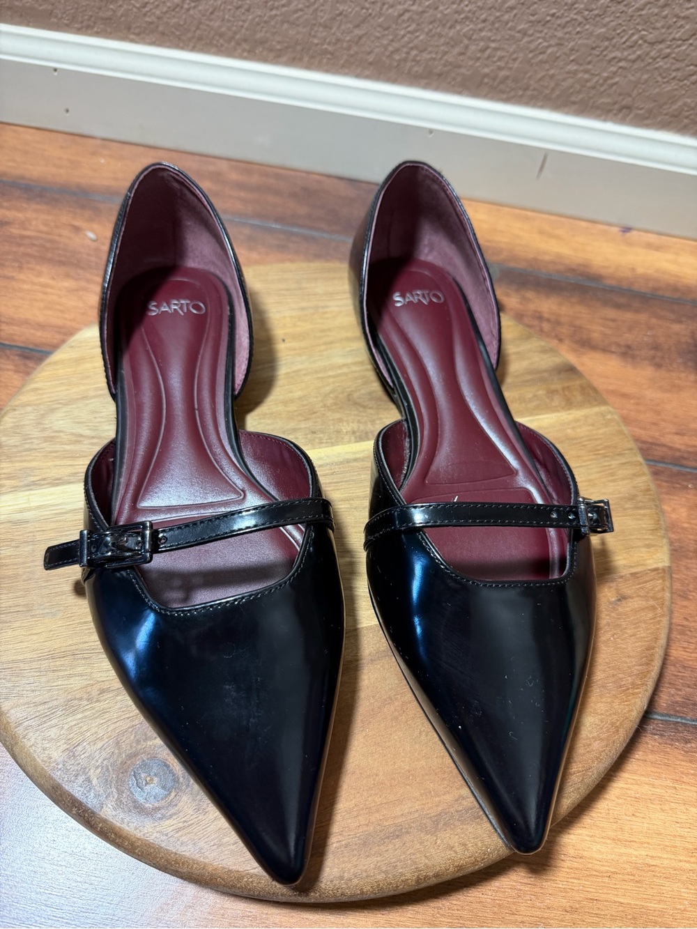 SARTO By Franco Sarto Holly Leather Pointed Flats with Buckle Strap Size 7.5